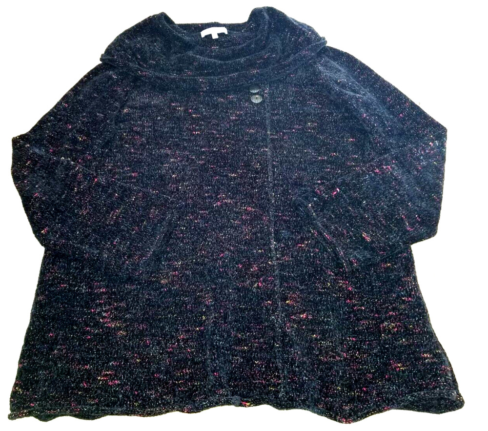 Womens Sweater-HABITAT-black/multi marled stretch knit cowlneck po lagenlook-S